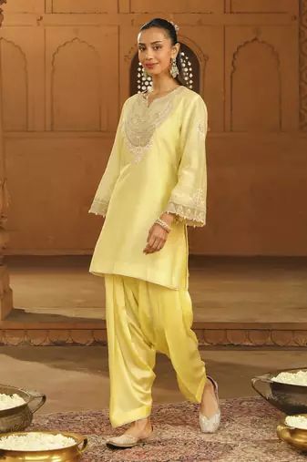 Mehnoor ashira lemon yellow short kurta with salwar set
