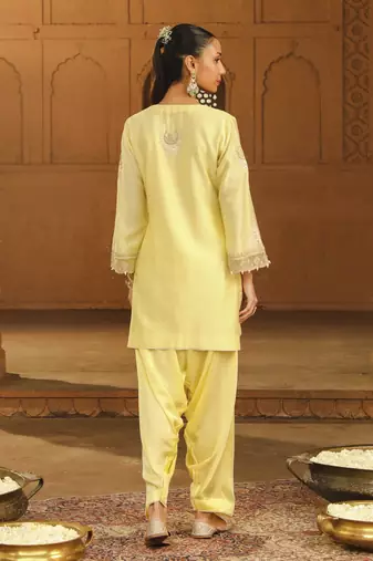 Mehnoor ashira lemon yellow short kurta with salwar set