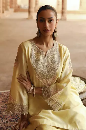 Mehnoor ashira lemon yellow short kurta with salwar set