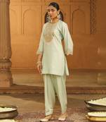 Mehnoor arisa misty green short kurta with salwar set