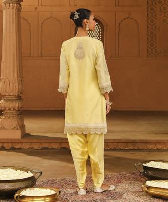 Mehnoor anika lemon yellow short kurta with dhoti set 2