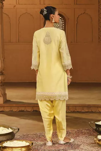 Mehnoor anika lemon yellow short kurta with dhoti set