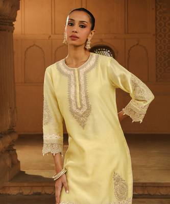 Mehnoor anika lemon yellow short kurta with dhoti set 3
