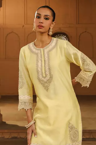 Mehnoor anika lemon yellow short kurta with dhoti set