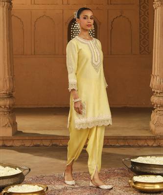 Mehnoor anika lemon yellow short kurta with dhoti set 4