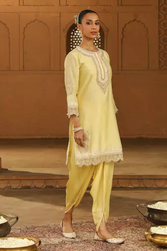 Mehnoor anika lemon yellow short kurta with dhoti set