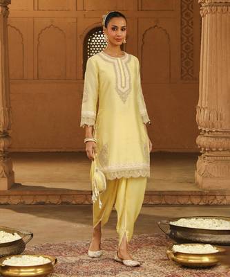 Mehnoor anika lemon yellow short kurta with dhoti set 1