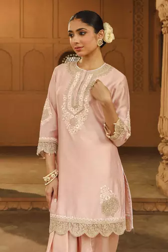 Mehnoor ernika off-rose short kurta with dhoti set