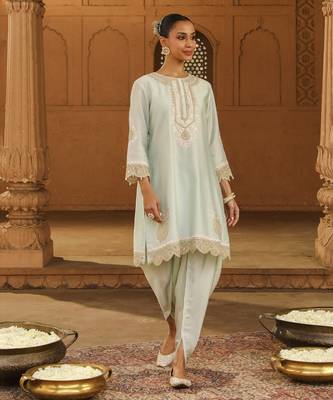 Mehnoor Ernika Misty Green Short Kurta With Dhoti Set 1