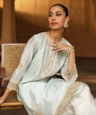 Mehnoor Ernika Misty Green Short Kurta With Dhoti Set 4