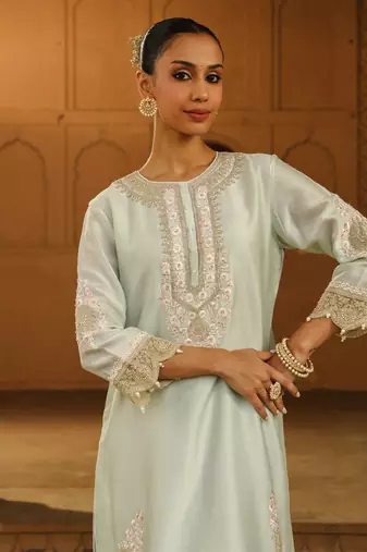 Mehnoor Ernika Misty Green Short Kurta With Dhoti Set