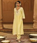 Mehnoor Akira Lemon Yellow A-Line Chauga With Salwar Set