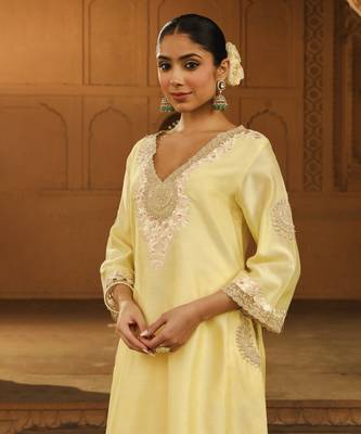 Mehnoor Akira Lemon Yellow A-Line Chauga With Salwar Set 4