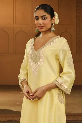 Mehnoor Akira Lemon Yellow A-Line Chauga With Salwar Set