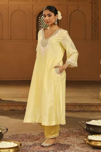 Mehnoor Akira Lemon Yellow A-Line Chauga With Salwar Set