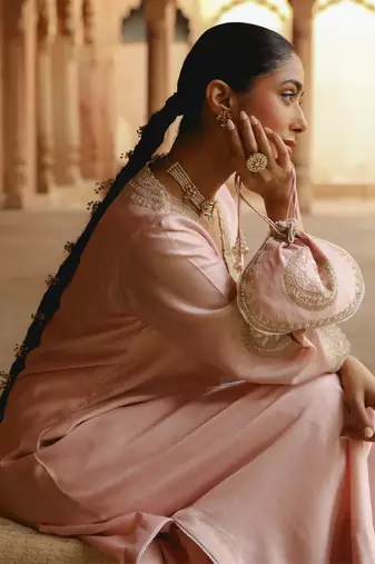 Mehnoor sanvi off-rose a-line chauga with salwar set