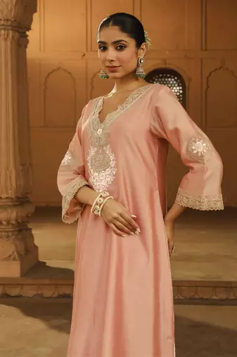 Mehnoor Sanvi Off-Rose A-Line Chauga With Salwar Set