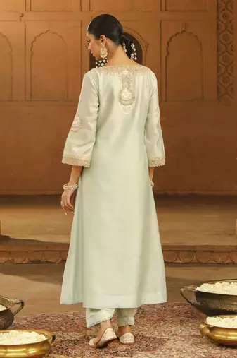 Mehnoor Sanvi Misty Green A-Line Chauga With Salwar Set