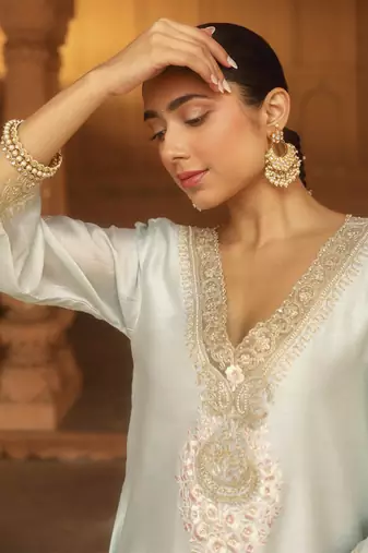 Mehnoor Sanvi Misty Green A-Line Chauga With Salwar Set