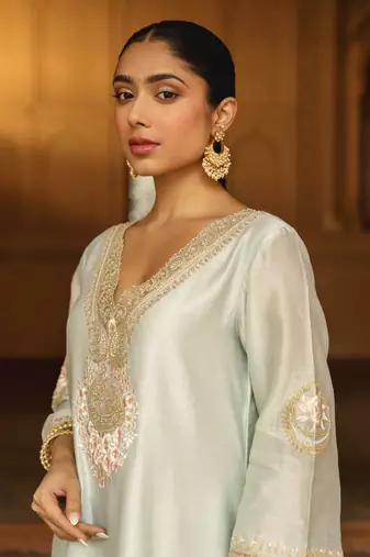 Mehnoor Sanvi Misty Green A-Line Chauga With Salwar Set