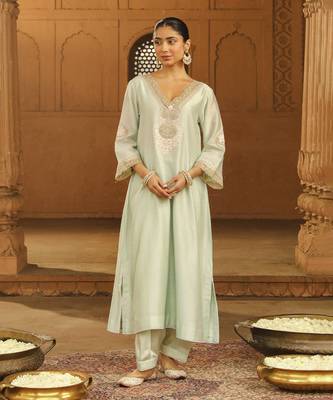 Mehnoor Sanvi Misty Green A-Line Chauga With Salwar Set 1