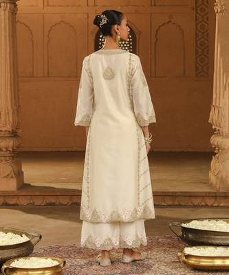 Mehnoor Yusra Daisy Ivory A-Line Palazzo Suit With Dupatta Set 2