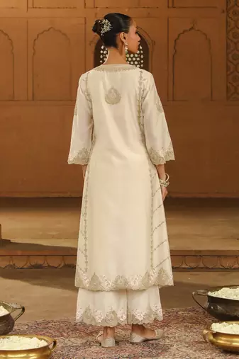 Mehnoor Yusra Daisy Ivory A-Line Palazzo Suit With Dupatta Set