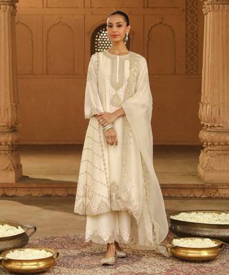 Mehnoor Yusra Daisy Ivory A-Line Palazzo Suit With Dupatta Set 1