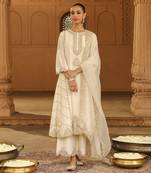 Mehnoor Yusra Daisy Ivory A-Line Palazzo Suit With Dupatta Set