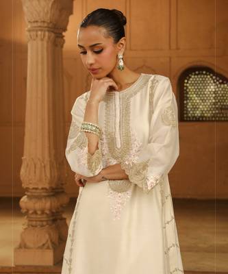 Mehnoor Yusra Daisy Ivory A-Line Palazzo Suit With Dupatta Set 3