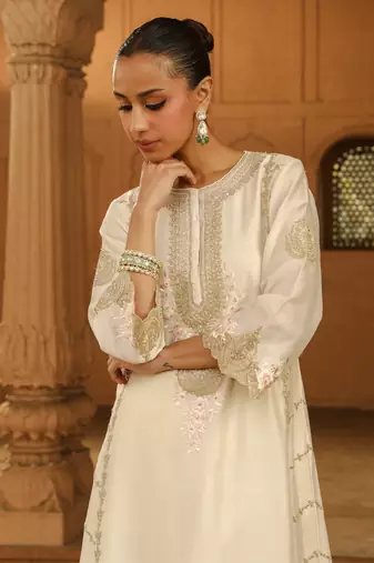 Mehnoor Yusra Daisy Ivory A-Line Palazzo Suit With Dupatta Set