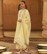 Mehnoor Yusra Lemon Yellow A-Line Palazzo Suit With Dupatta Set