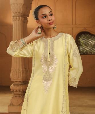 Mehnoor Yusra Lemon Yellow A-Line Palazzo Suit With Dupatta Set 3