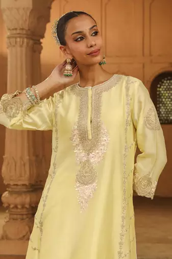 Mehnoor Yusra Lemon Yellow A-Line Palazzo Suit With Dupatta Set