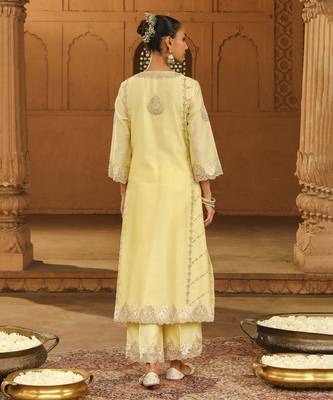 Mehnoor Yusra Lemon Yellow A-Line Palazzo Suit With Dupatta Set 4
