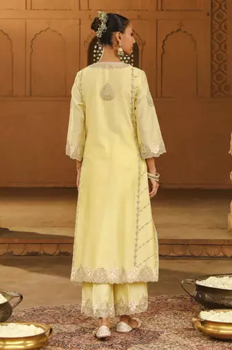 Mehnoor Yusra Lemon Yellow A-Line Palazzo Suit With Dupatta Set