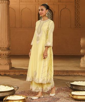 Mehnoor Yusra Lemon Yellow A-Line Palazzo Suit With Dupatta Set 5