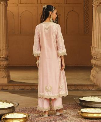 Mehnoor yasna off-rose a-line palazzo suit with dupatta set 3