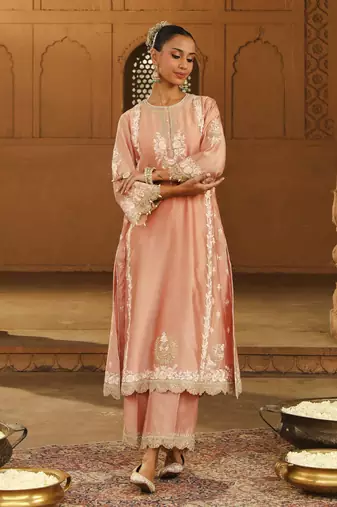 Mehnoor Yasna Off-Rose A-Line Palazzo Suit With Dupatta Set