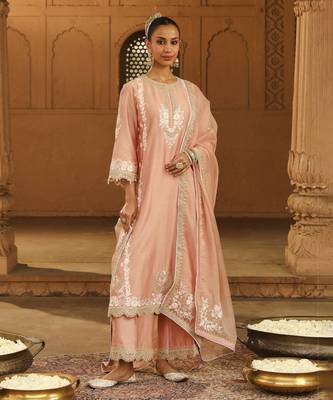 Mehnoor Yasna Off-Rose A-Line Palazzo Suit With Dupatta Set 1