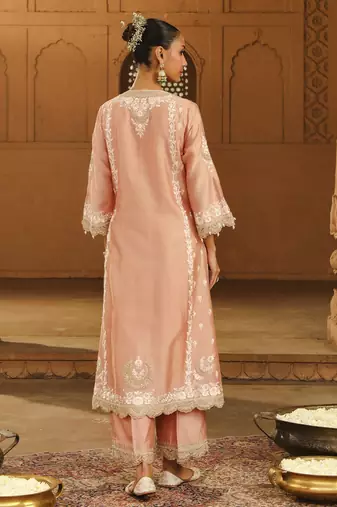 Mehnoor Yasna Off-Rose A-Line Palazzo Suit With Dupatta Set