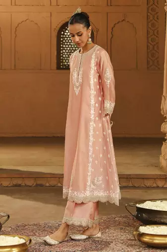 Mehnoor Yasna Off-Rose A-Line Palazzo Suit With Dupatta Set