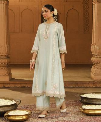Mehnoor Yasna Misty Green A-Line Palazzo Suit With Dupatta Set 2