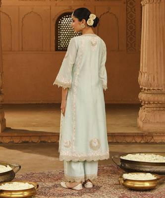 Mehnoor Yasna Misty Green A-Line Palazzo Suit With Dupatta Set 3