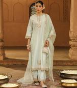 Mehnoor Yasna Misty Green A-Line Palazzo Suit With Dupatta Set