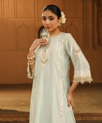 Mehnoor Yasna Misty Green A-Line Palazzo Suit With Dupatta Set 4