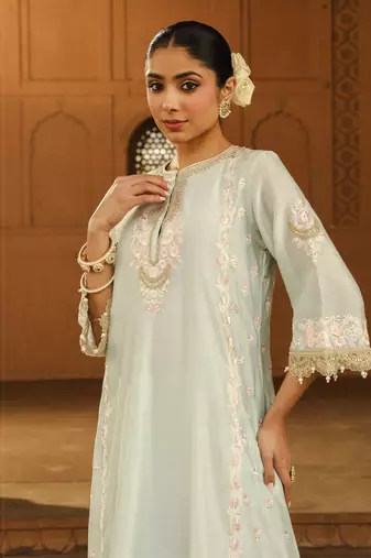 Mehnoor Yasna Misty Green A-Line Palazzo Suit With Dupatta Set