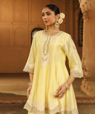 Mehnoor Faria Lemon Yellow Short Anarkali With Salwar And Dupatta Set 2
