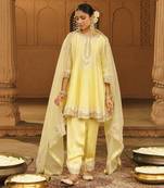 Mehnoor Faria Lemon Yellow Short Anarkali With Salwar And Dupatta Set