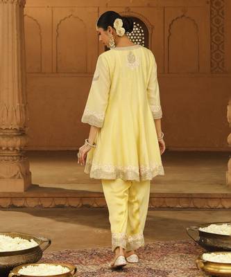 Mehnoor Faria Lemon Yellow Short Anarkali With Salwar And Dupatta Set 4